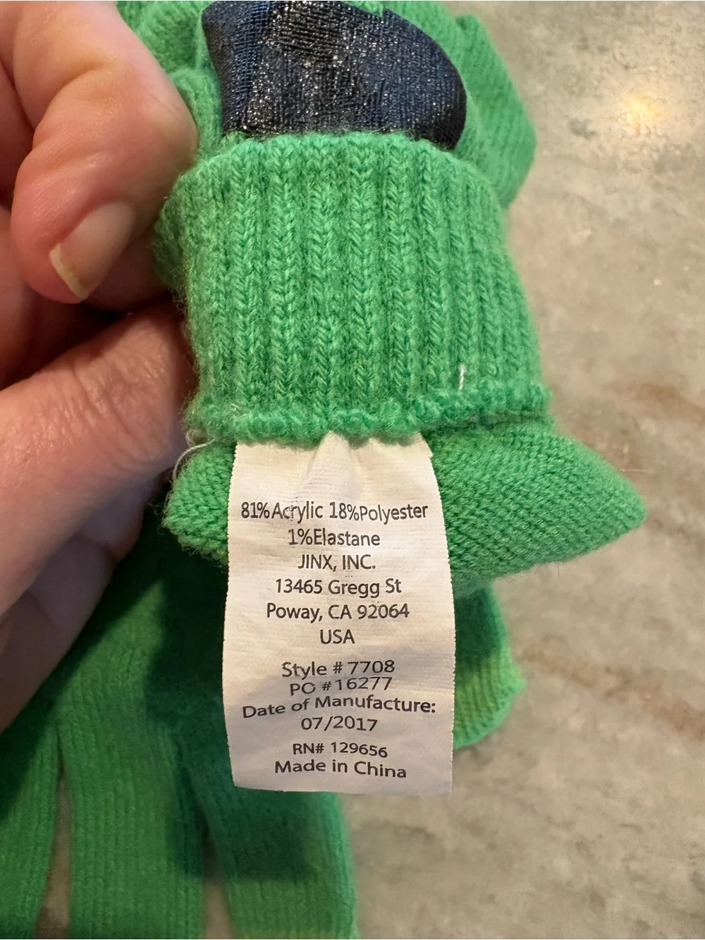 Kids Green Minecraft Knit Gloves